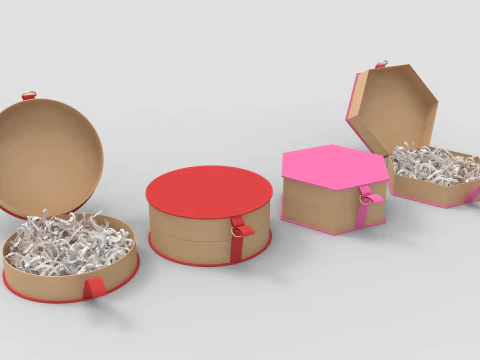주름 종이 선물 상자 - 원형 및 육각형 3D 모델