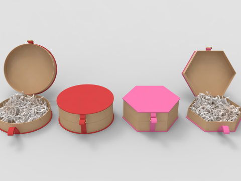 Crinkle Paper Gift Boxes - Circular and Hexagonal Modello 3D