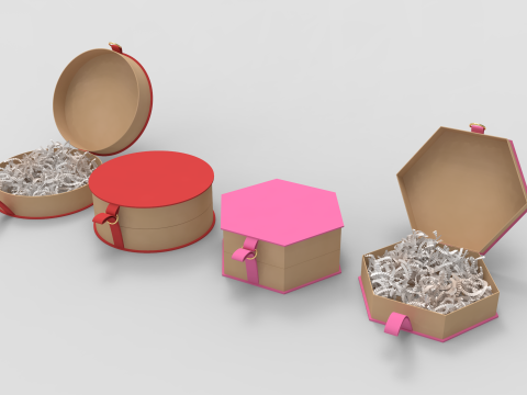 Crinkle Paper Gift Boxes - Circular and Hexagonal Modello 3D