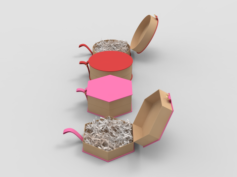 Crinkle Paper Gift Boxes - Circular and Hexagonal Modello 3D