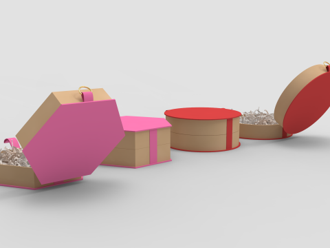 Crinkle Paper Gift Boxes - Circular and Hexagonal Modello 3D