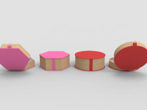 Crinkle Paper Gift Boxes - Circular and Hexagonal 3D Model