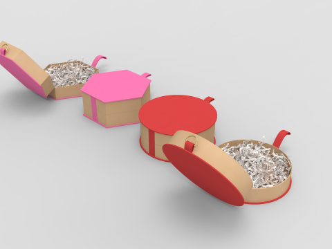 Crinkle Paper Gift Boxes - Circular and Hexagonal Modello 3D