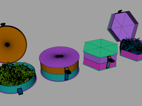 Crinkle Paper Gift Boxes - Circular and Hexagonal Modello 3D