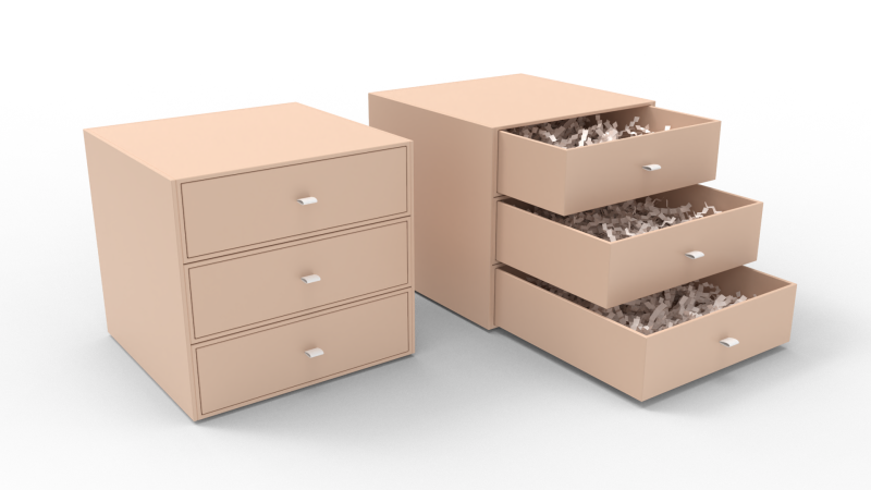 Crinkle Paper Three Drawers Gift Box 3D 模型 .c4d .max .obj .3ds .fbx .stl .blend