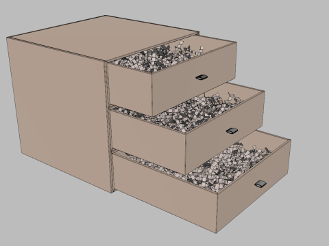 Crinkle Paper Three Drawers Gift Box 3D Модель
