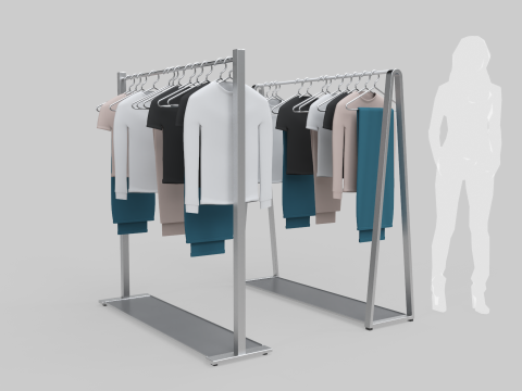 Garment Rack with Clothes and Hangers 3D Модель