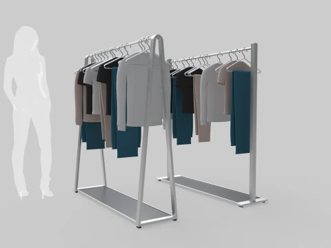 Garment Rack with Clothes and Hangers 3D Model