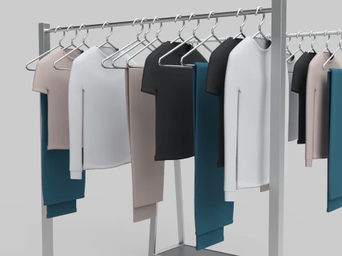 Garment Rack with Clothes and Hangers 3D Model