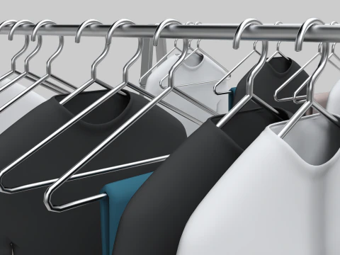 Garment Rack with Clothes and Hangers 3D Model