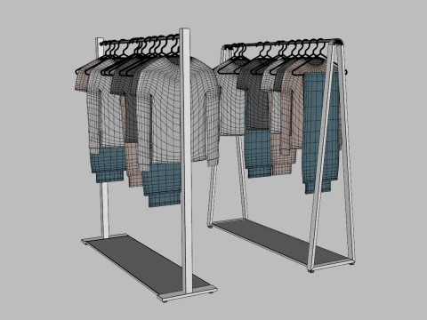 Garment Rack with Clothes and Hangers 3D Model