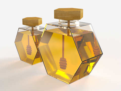 Hexagonal Honey Glass Containers 3D Modell