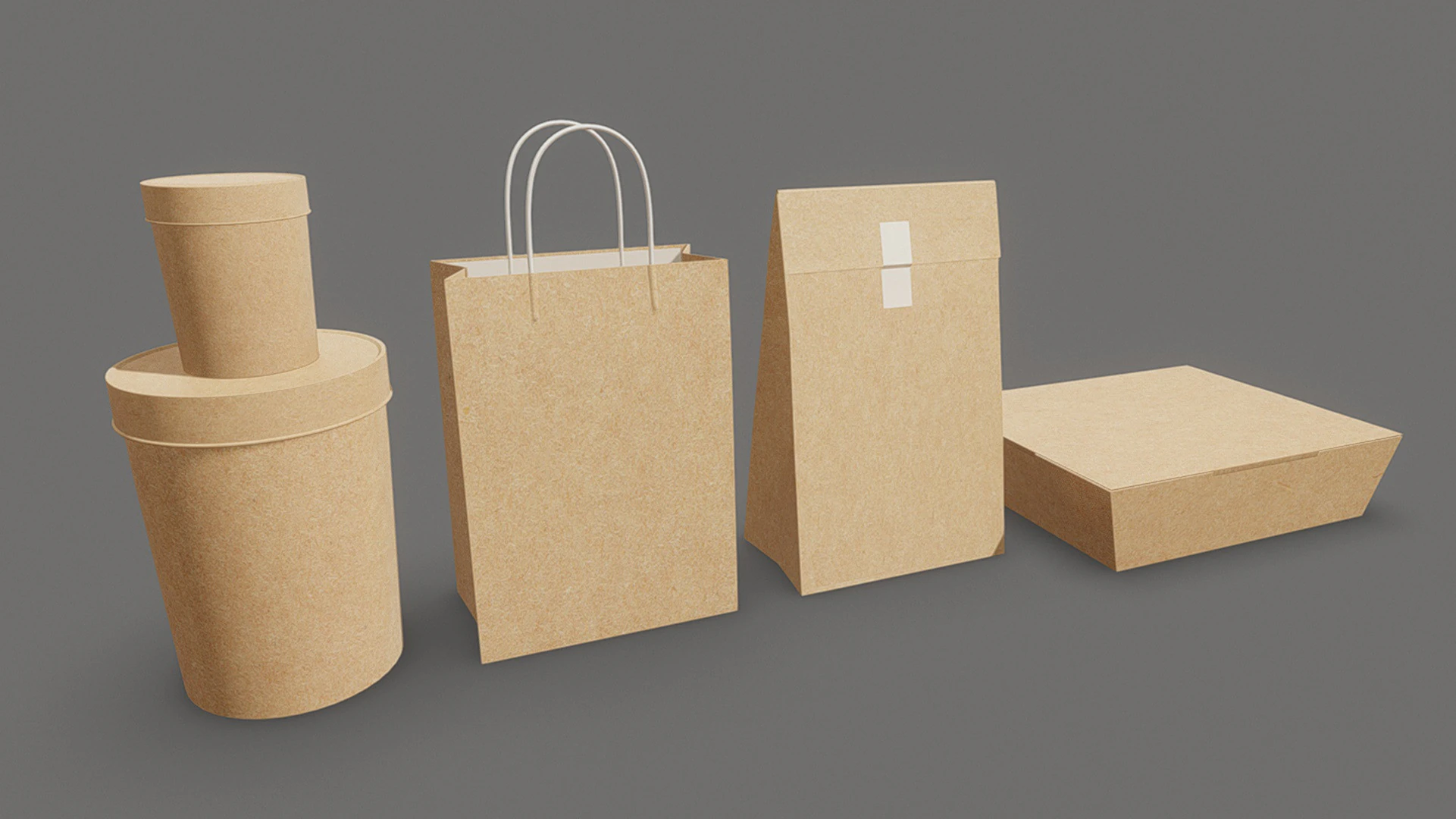 Kraft Paper Food Packaging 3D Model .c4d .max .obj .3ds .fbx .stl .blend