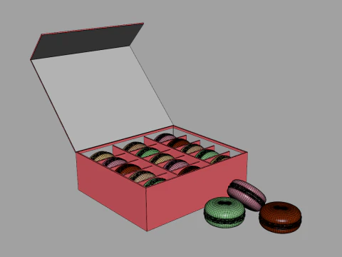 Macarons en bo&icirc;te Modèle 3D