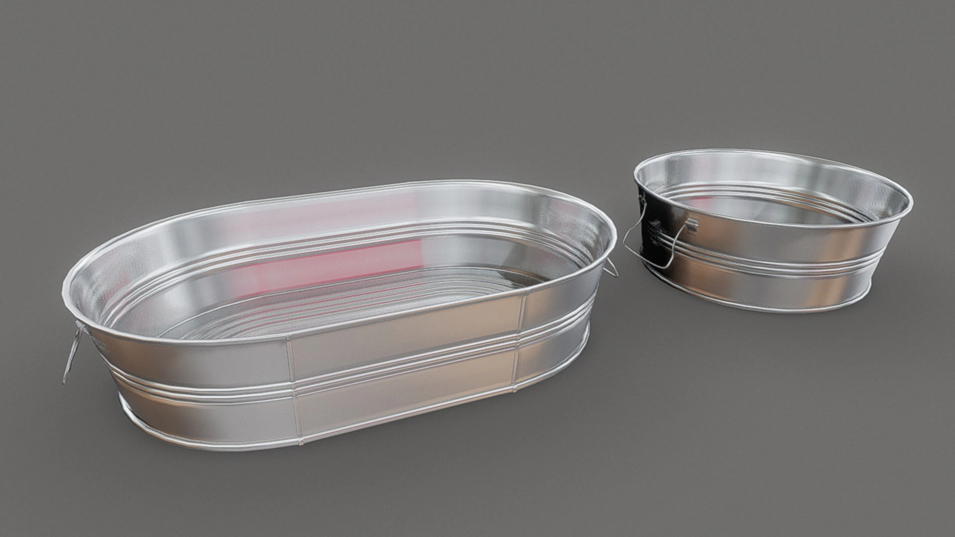 Metal Tubs - Round and Oval 3D Model .c4d .max .obj .3ds .fbx .stl .blend