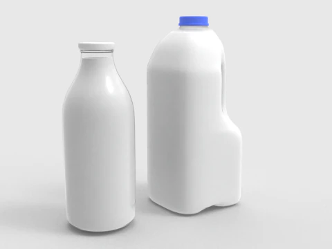 Milk Bottle and Pint 3D Model
