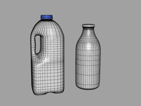 Milk Bottle and Pint 3D Model