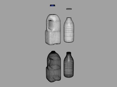 Milk Bottle and Pint 3D Model