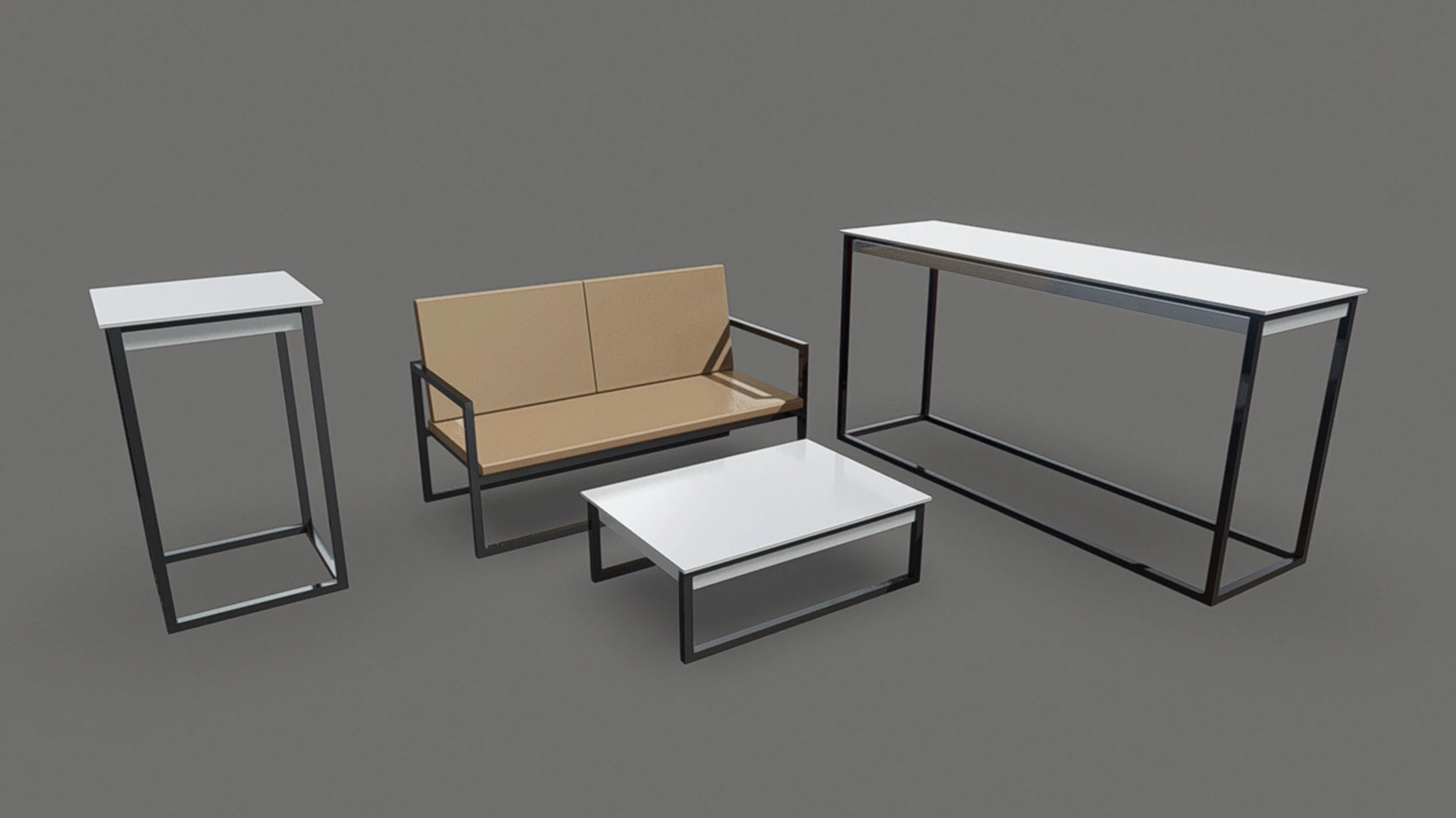 Modern Minimal Bench and Tables Set 3D Model .c4d .max .obj .3ds .fbx .stl .blend