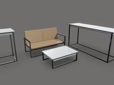 Modern Minimal Bench and Tables Set 3D Model