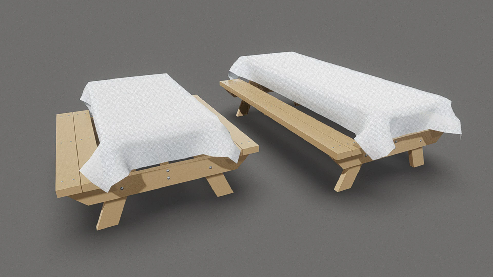 Picnic Benches with Tablecloth - Two Sizes 3D Model .c4d .max .obj .3ds .fbx .stl .blend