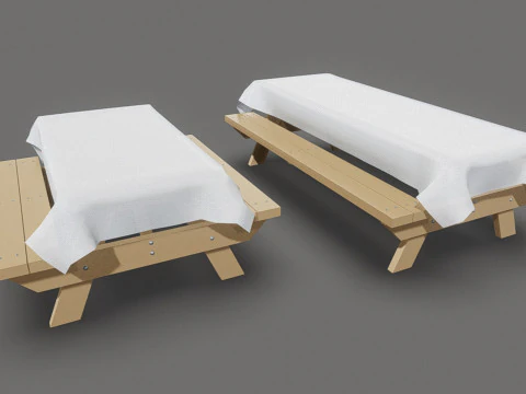 テーブルクロス付きピクニックベンチ - 2つのサイズ 3Dモデル
