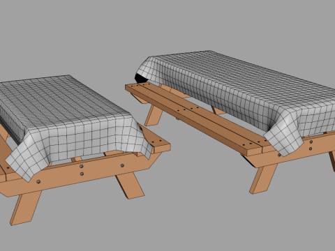 Picnic Benches with Tablecloth - Two Sizes Modelo 3D