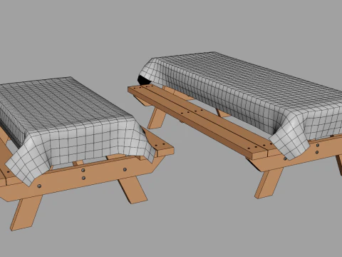 Picnic Benches with Tablecloth - Two Sizes 3D Model