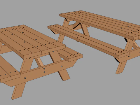 Picnic Benches with Tablecloth - Two Sizes 3D Model