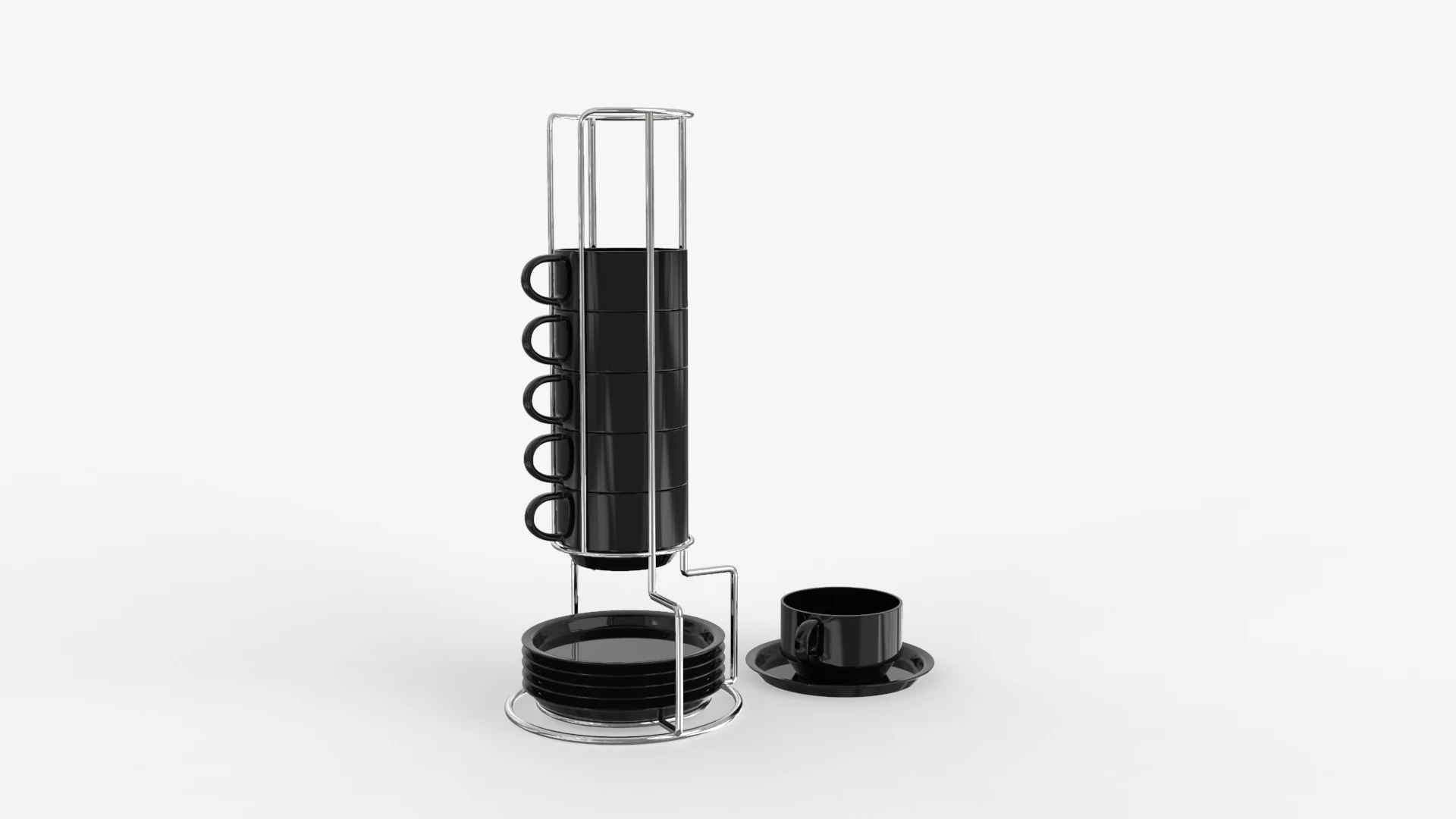 Stackable Demitasse Cups with Metal Stand 3D Model .c4d .max .obj .3ds .fbx .stl .blend 