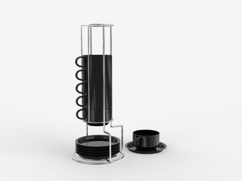 Stackable Demitasse Cups with Metal Stand 3D Модель