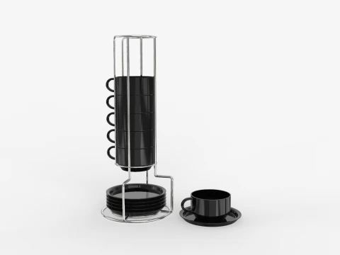 Stackable Demitasse Cups with Metal Stand 3D Model