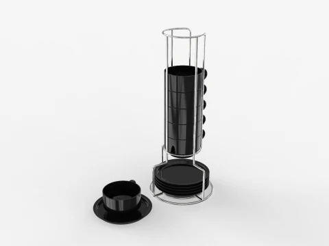 Stackable Demitasse Cups with Metal Stand 3D Model