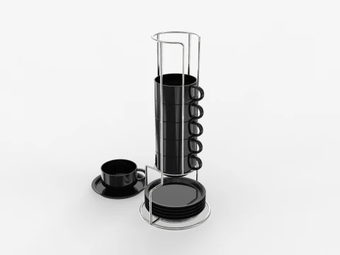 Stackable Demitasse Cups with Metal Stand 3D Model