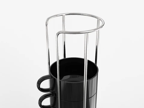 Stackable Demitasse Cups with Metal Stand 3D Model