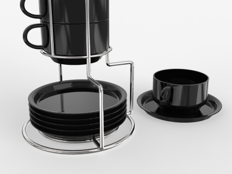 Stackable Demitasse Cups with Metal Stand Modèle 3D