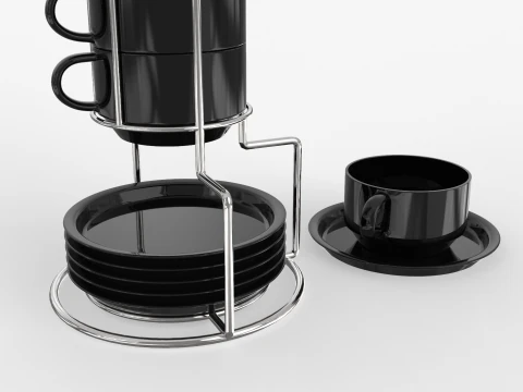 Stackable Demitasse Cups with Metal Stand 3D Model