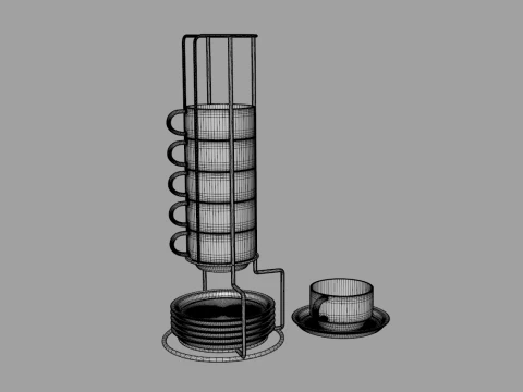 Stackable Demitasse Cups with Metal Stand 3D Model