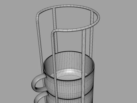 Stackable Demitasse Cups with Metal Stand 3D Model