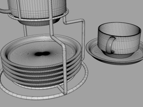 Stackable Demitasse Cups with Metal Stand 3D Model