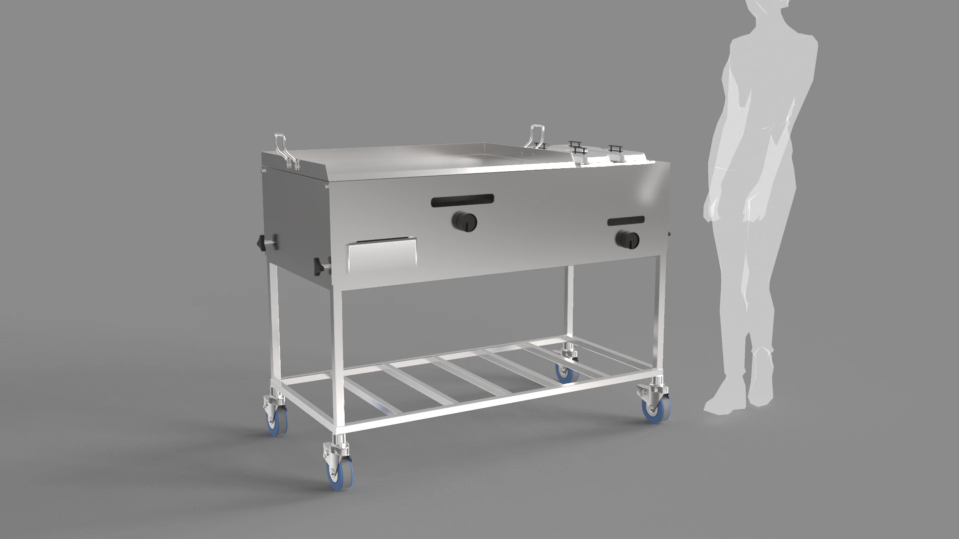 Stainless Steel Cooking Cart 3D Model .c4d .max .obj .3ds .fbx .stl .blend 