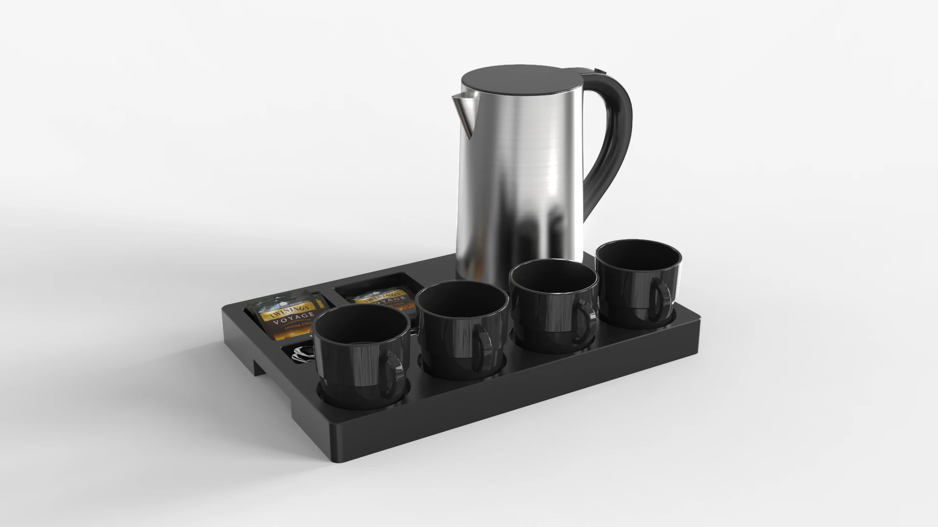 Stainless Steel Electric Kettle With Tray 3D Model .c4d .max .obj .3ds .fbx .stl .blend 