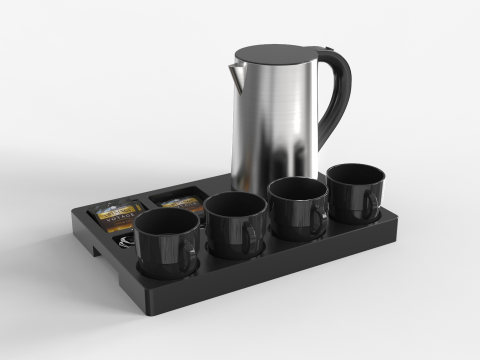 Stainless Steel Electric Kettle With Tray 3D 模型