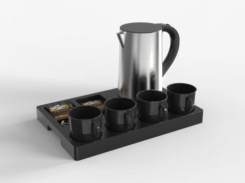 Bollitore elettrico in acciaio inox con vassoio Modello 3D