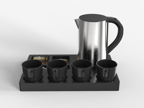 Stainless Steel Electric Kettle With Tray 3D 模型