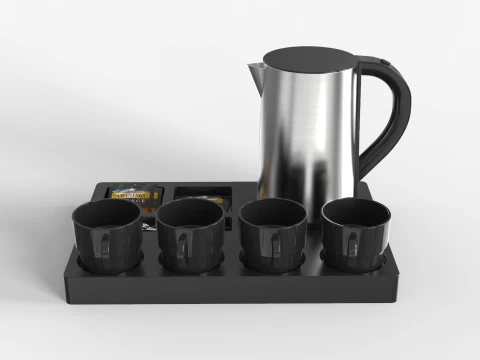 Stainless Steel Electric Kettle With Tray 3D Model