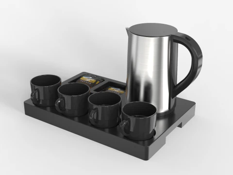 Stainless Steel Electric Kettle With Tray 3D Model