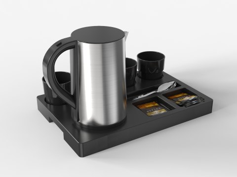 Stainless Steel Electric Kettle With Tray 3D 模型