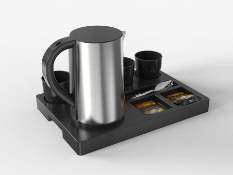 Stainless Steel Electric Kettle With Tray 3D Model