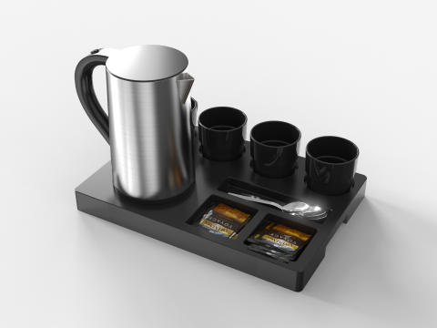 Stainless Steel Electric Kettle With Tray 3D 模型